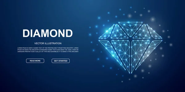 Diamant Low Poly Symbole Avec Des Points Connectés Pour Modèle — Image vectorielle