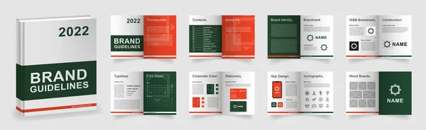 Шаблон Dark Green Brand Guidelines Презентация Бренда Большом Размере Зеленый — стоковый вектор