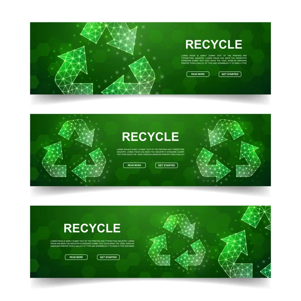 Set Aus Drei Horizontalen Recycle Bannern Horizontale Illustration Für Die — Stockvektor