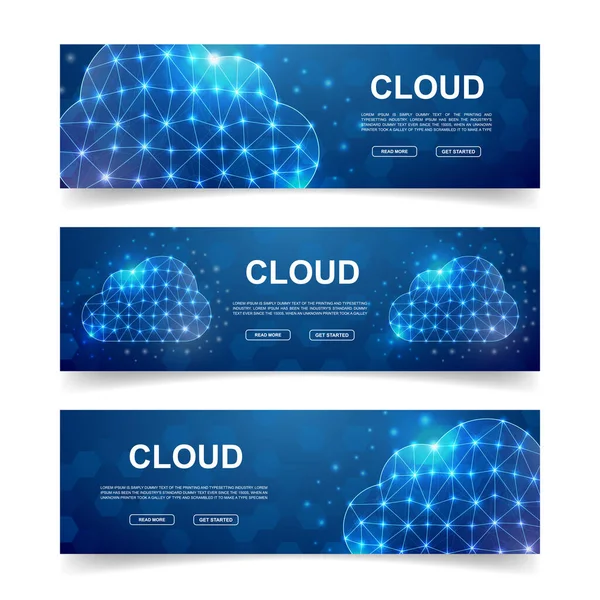 Conjunto Tres Banners Horizontales Cloud Ilustración Horizontal Para Diseño Página — Vector de stock