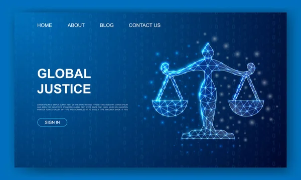Skaliert Polygonale Website Vorlage Gerechtigkeitsdesign Illustrationskonzept Low Poly Law Symbol — Stockvektor