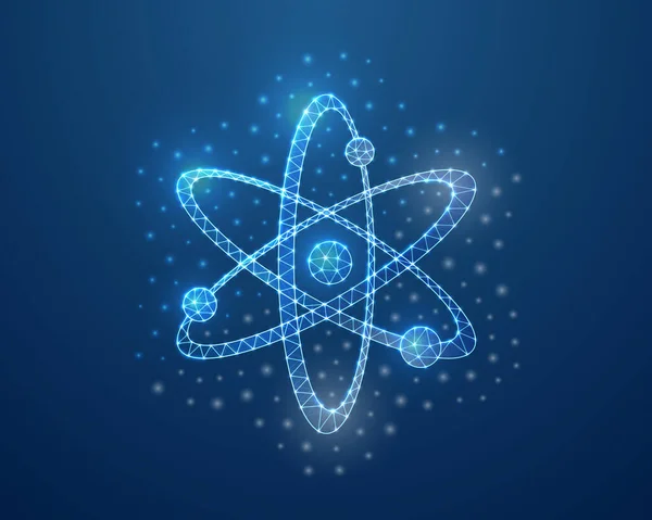 Atom Símbolo Con Puntos Conectados Azul Bajo Estilo Poli Neutrón — Vector de stock