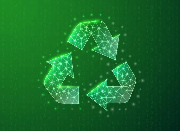 Prullenbak Veelhoekig Symbool Met Binaire Code Achtergrond Ontwerp Afvalrecycling Concept — Stockvector