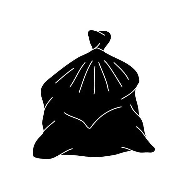 Большой Черный Пластиковый Пакет Отходами Полный Мешок Мусора Куча Бытовых — стоковый вектор