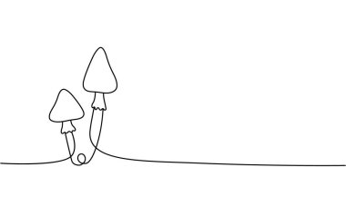 Mantar bir çizgi sürekli çizim. Mantar aralıksız bir çizgi çizimi. Vektör minimalist doğrusal çizim. Beyaz arkaplanda izole.