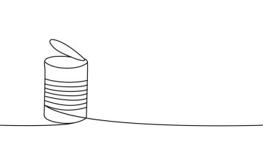 Teneke kutu sürekli çizim yapıyor. Alüminyum bir çizgi çizimini devam ettirebilir. Vektör minimalist doğrusal çizim. Beyaz arkaplanda izole.
