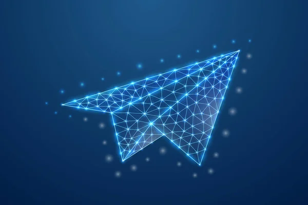 Paper Airplane Symbol Connected Dots Blue Low Poly Style Travel — Stock vektor