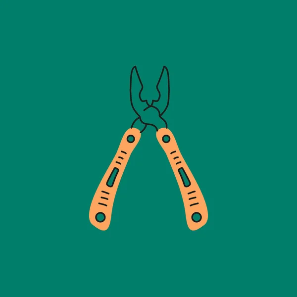 Vintage Pliers Icon Construction Concept Illustration Colored Pliers Isolated Green — Vector de stock