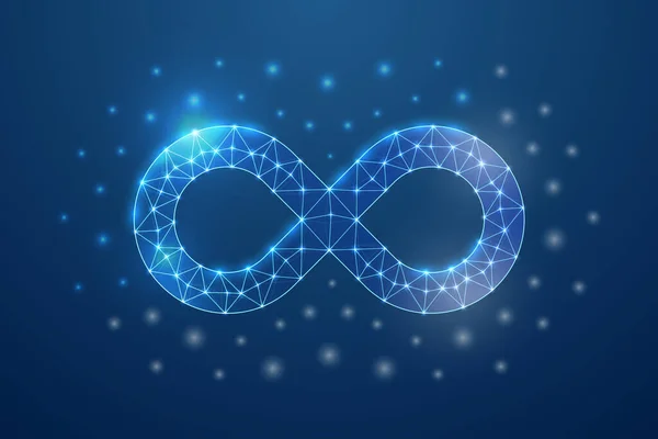 Infinity Symbol Connected Dots Blue Low Poly Style Forever Unlimited — Stockvector