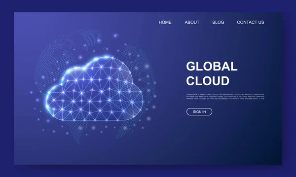 Cloud Low Poly Website Template Database Design Illustration Concept Polygonal — Stok Vektör