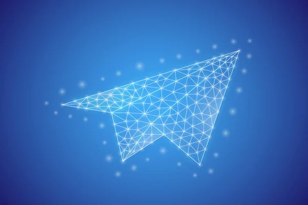 Paper Airplane Low Poly Symbol White Connected Dots Geometric Polygonal — Stock vektor