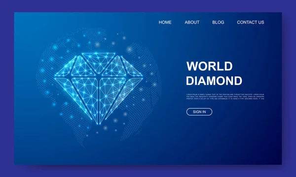 Diamond Low Poly Website Template Brilliant Design Illustration Concept Polygonal — Vetor de Stock