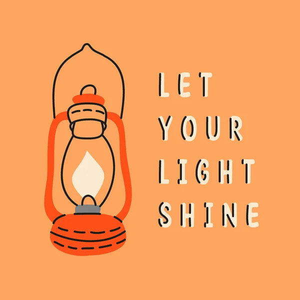 Let Your Light Shine Póster Tipografía Motivacional Lámpara Gas Vintage — Vector de stock