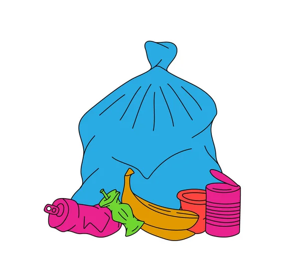 Plastic Bag Unsorted Garbage Plastic Glass Metal Paper Organic Waste — Διανυσματικό Αρχείο