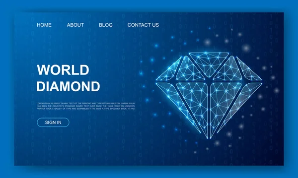 Diamond Polygonal Website Template Brilliant Design Illustration Concept Low Poly — Vetor de Stock