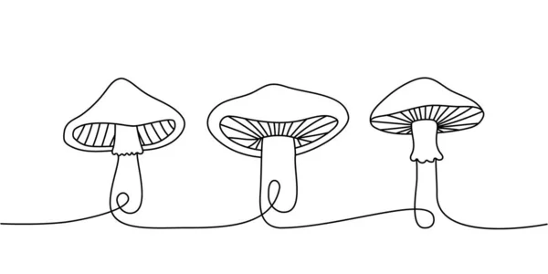 Set Mushroom One Line Continuous Drawing Mushroom Continuous One Line — Stock Vector
