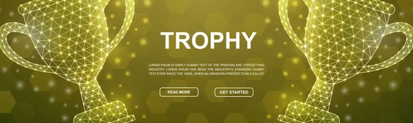 Trophy Cup Polygonal Symbol Head Promotion Banner Horizontal Low Poly — Vector de stock