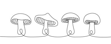 Set of Mushroom one line continuous drawing. Mushroom continuous one line set illustration. Vector minimalist linear illustration. Isolated on white background.
