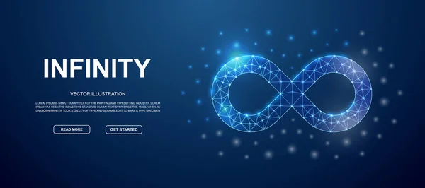 Infinity Low Poly Symbol Connected Dots Blue Landing Page Template — Wektor stockowy