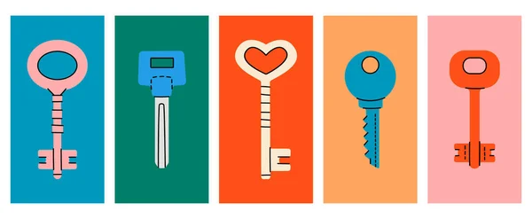 Set Different House Key Silhouette Different Posters House Keys Vector — ストックベクタ