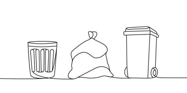 Set Trash One Line Continuous Drawing Rubbish Garbage Trash Can — ストックベクタ