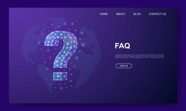 Question mark 3d low poly website template. Help support design illustration concept. Polygonal FAQ symbol for homepage design, landing page, advertising page.