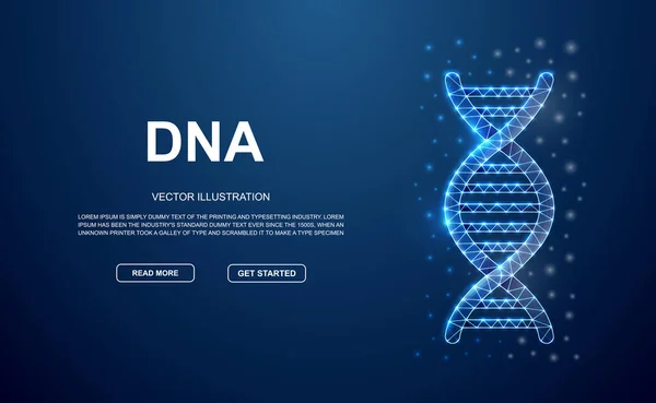 Dna Spiral Low Poly Symbol Connected Dots Blue Landing Page — Stock Vector