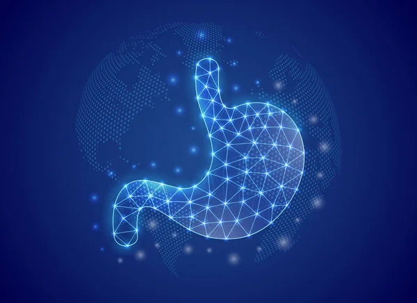 Stomach Low Poly Symbol Blue World Map Background Digestive System — Vetor de Stock