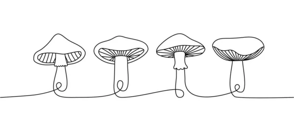 Set Mushroom One Line Continuous Drawing Mushroom Continuous One Line — Vetor de Stock