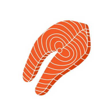 Kırmızı balık somon bifteği. Taze somon eti elle çizilmiş. Alabalık bifteği beyaz arka planda izole edilmiş.