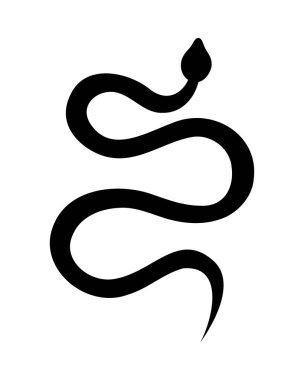 Siyah siluet yılanı. Kara zehirli yılan ikonu. Tropik zehirli sürüngenlerin sembolü. Beyaz arka planda izole edilmiş tehlikeli egzotik çıngıraklı yılanlar..