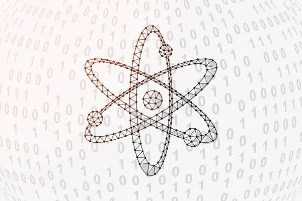 Atom Düşük Poli Sembolü Ikili Kod Arkaplanı Atomik Nötron Tasarımı — Stok Vektör