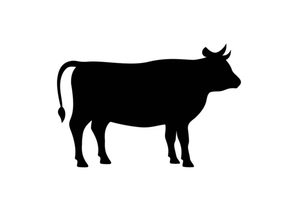 Cow Black Silhouette Bull Symbol Beef Silhouette Vector Illustration Farm — Vetor de Stock