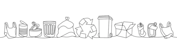 Set Garbage Recycling One Line Continuous Drawing Rubbish Trash Can —  Vetores de Stock