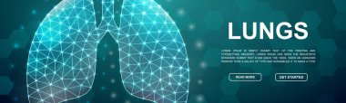 Lungs 3d low poly symbol for head promotion banner. Respiratory system design template illustration concept. Horizontal polygonal Organ poster illustration for landing page design.