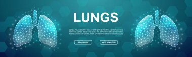Lungs polygonal symbol for head promotion banner. Horizontal low poly poster illustration for landing page. Respiratory system, Organ anatomy design template illustration concept.