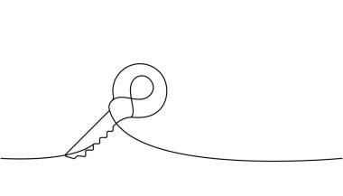 Key one line continuous drawing. Home key continuous one line illustration. Vector minimalist linear illustration. Isolated on white background.