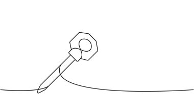 Anahtar bir çizgi sürekli çizim. Ev anahtarı tek satırlık illüstrasyon. Vektör minimalist doğrusal çizim. Beyaz arkaplanda izole.