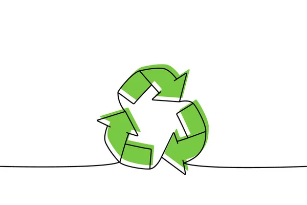Recycle One Line Colored Continuous Drawing Recycling Waste Ecology Continuous — Stockvector