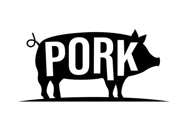 Pig Black Silhouette Lettering Pork Symbol Piggy Silhouette Hand Drawn — Stockvektor
