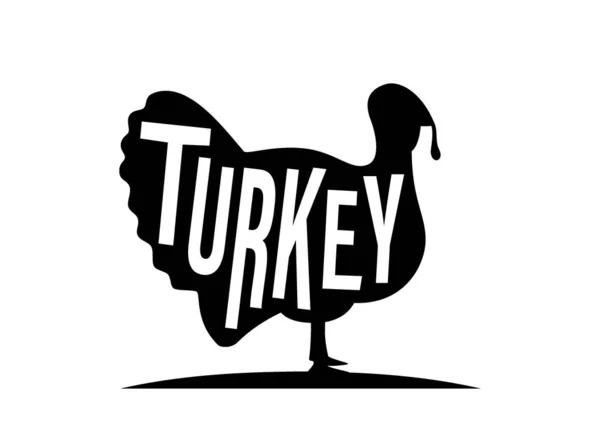 Turkey Black Silhouette Lettering Turkey Symbol Gobbler Bird Silhouette Hand — Stock vektor