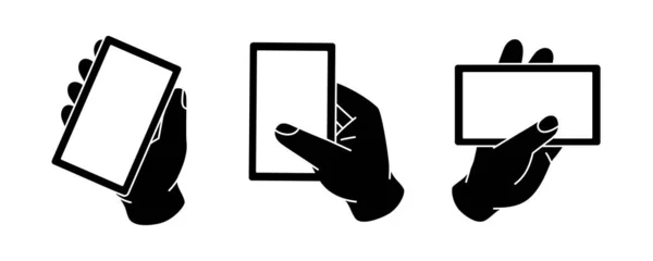 Hand Holding Phone Symbol Set Smartphones Blank Screen Hands Smartphone — Wektor stockowy