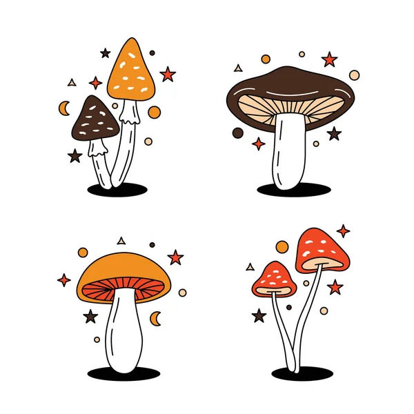 Magic Mushroom Set Different Colored Mushroom Symbols Isolated White Background — Vetor de Stock