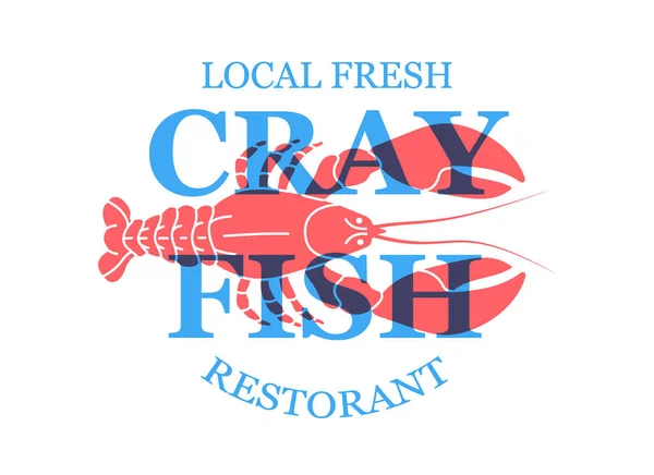 Crayfish Vintage Emblem Template Local Fresh Crayfish Restaurant Lobster Hand — Stock Vector