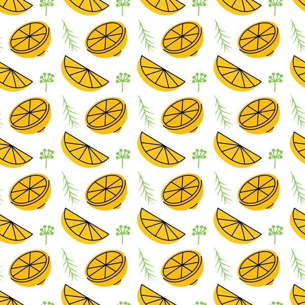 Yellow Lemon Slices Seamless Pattern Unique Sliced Lemon Background Vector — Stockvektor