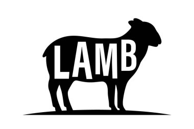 Sheep black silhouette with lettering. Sheep symbol. Ram silhouette. Hand drawn vector illustration. Farm animal icon isolated on white background.