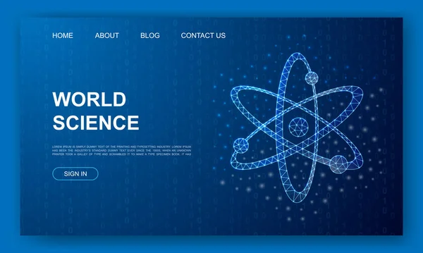 Atom Polygonal Website Template Atomic Neutron Design Illustration Concept Low — Vector de stock