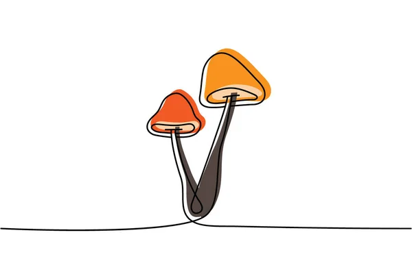 Mushroom One Line Colored Continuous Drawing Mushroom Continuous One Line — 스톡 벡터