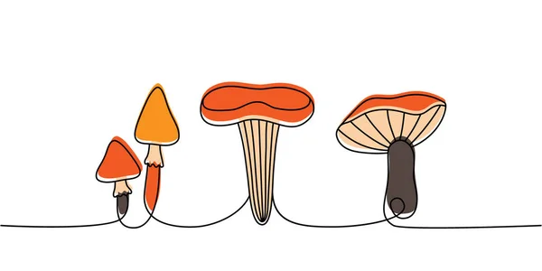 Set Mushroom One Line Colored Continuous Drawing Mushroom Continuous One — Vettoriale Stock