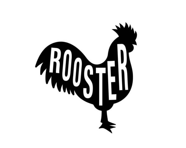 Rooster Black Silhouette Lettering Rooster Symbol Cock Bird Silhouette Hand — Stockvektor